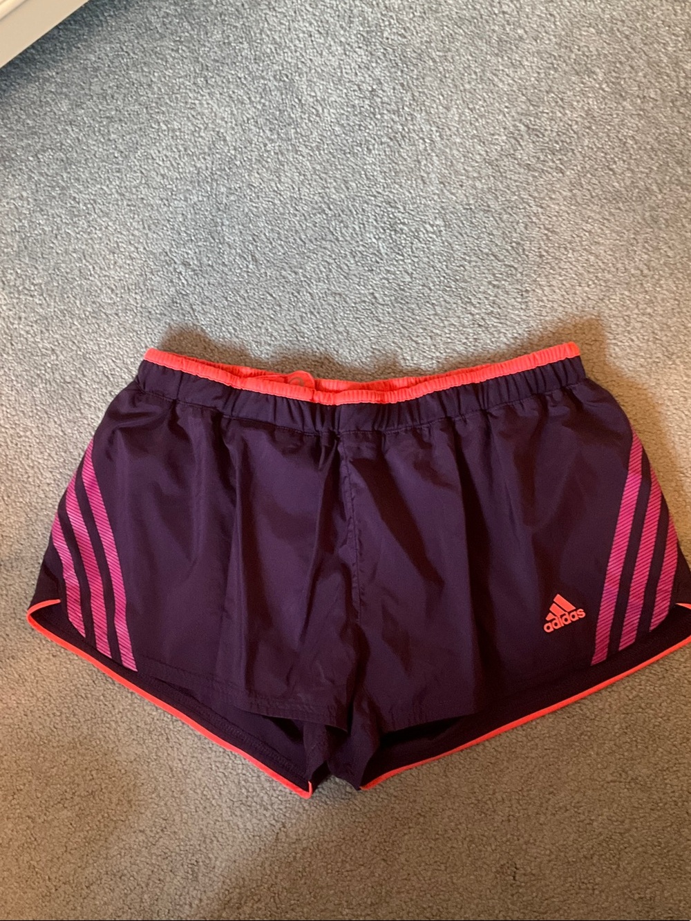 adidas Women's Dark Purple Athletic Shorts with Pink/Coral Accents